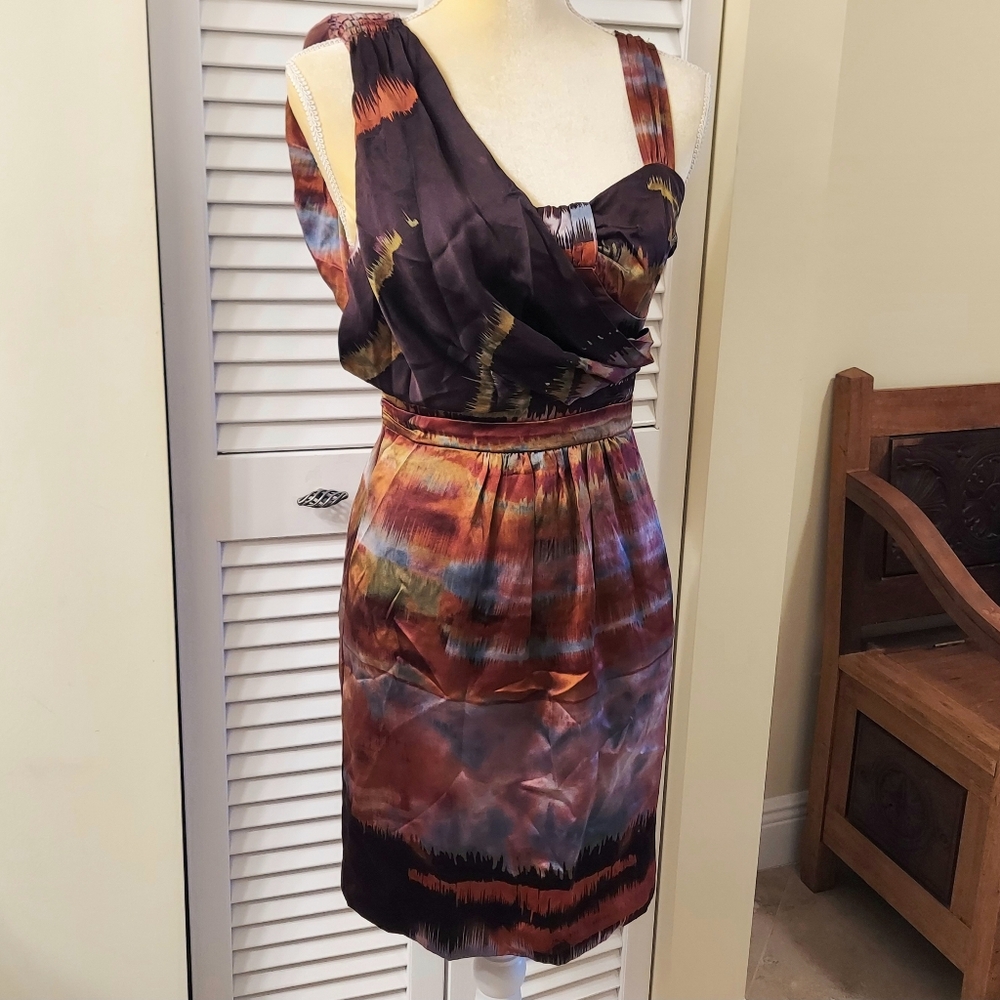 Tracy Reese 100% Silk Multicolor One-Shoulder Dress Size 4